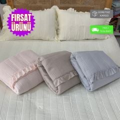 Sutra Fırfırlı Kenarlı Çift Kişilik Yatak Örtüsü Seti