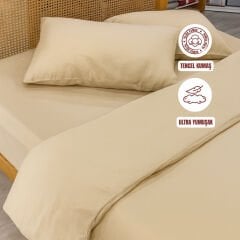 Sutra %100 Pamuk Tencel Saten Çift Kişilik Lastikli Çarşaflı Nevresim Takımı